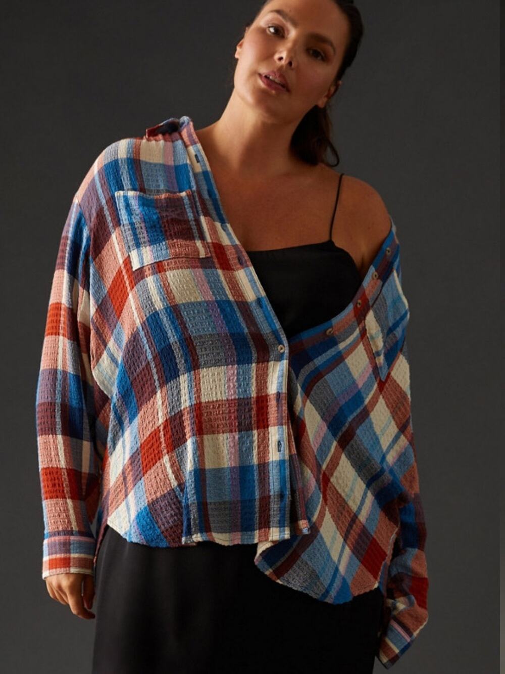Pilcro By Anthropologie Woman’s Rainbow Plaid Button-Up Shirt - Red, Blue, Cream